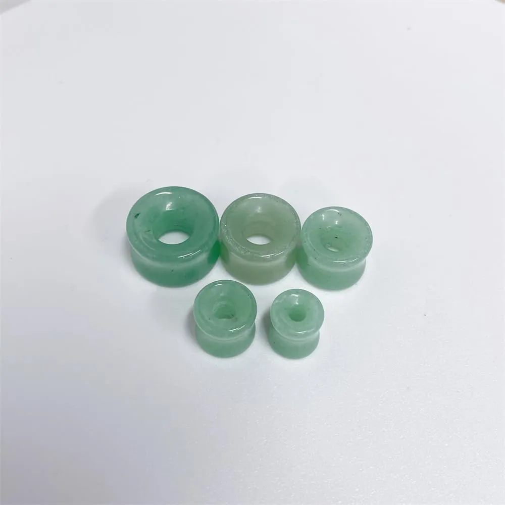 NewZenro Green Aventurine Hollow Natural Organic Stone Ear Plugs Gauges Tunnel Expanders Stretcher Saddle Double Flared Flesh Earrings for Women Men Fashion Piercings Body Jewelry Gift