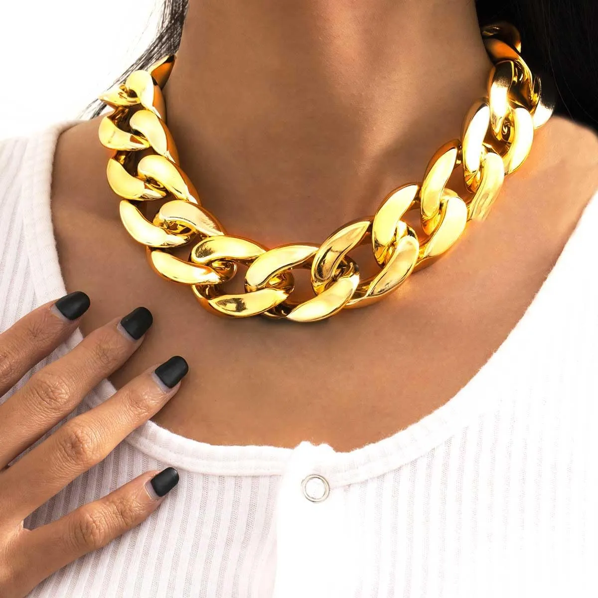 Nicute Gold Thick Necklace Earrings Set for Women Chunky Choker Necklace Sets Hip Hop Collar Statement Necklaces Jewelry