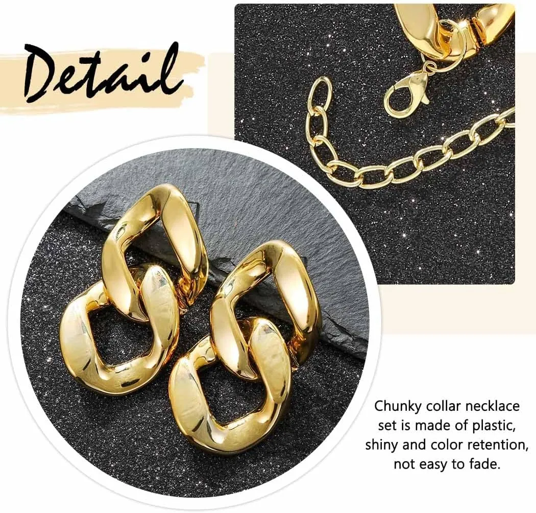 Nicute Gold Thick Necklace Earrings Set for Women Chunky Choker Necklace Sets Hip Hop Collar Statement Necklaces Jewelry
