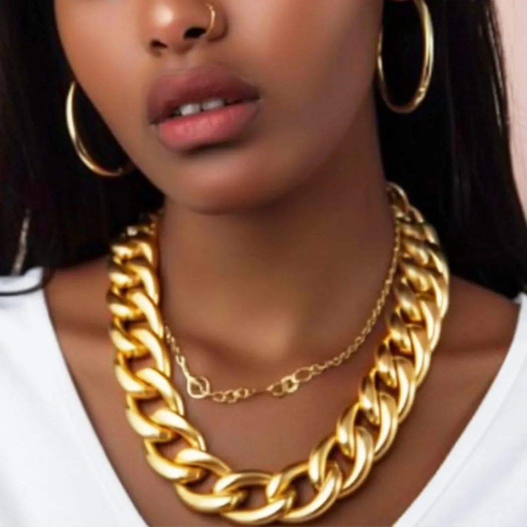 Nicute Gold Thick Necklace Earrings Set for Women Chunky Choker Necklace Sets Hip Hop Collar Statement Necklaces Jewelry