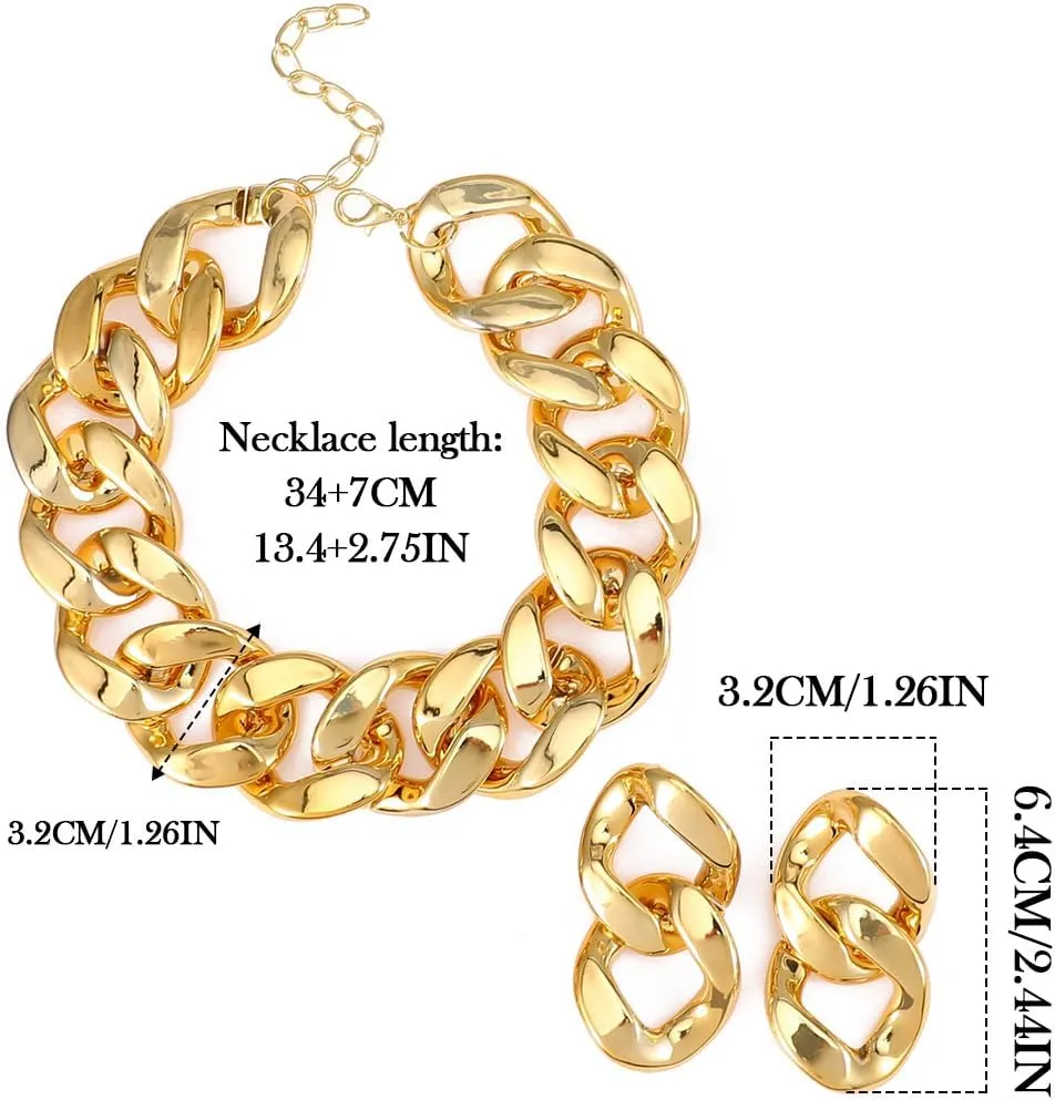 Nicute Gold Thick Necklace Earrings Set for Women Chunky Choker Necklace Sets Hip Hop Collar Statement Necklaces Jewelry
