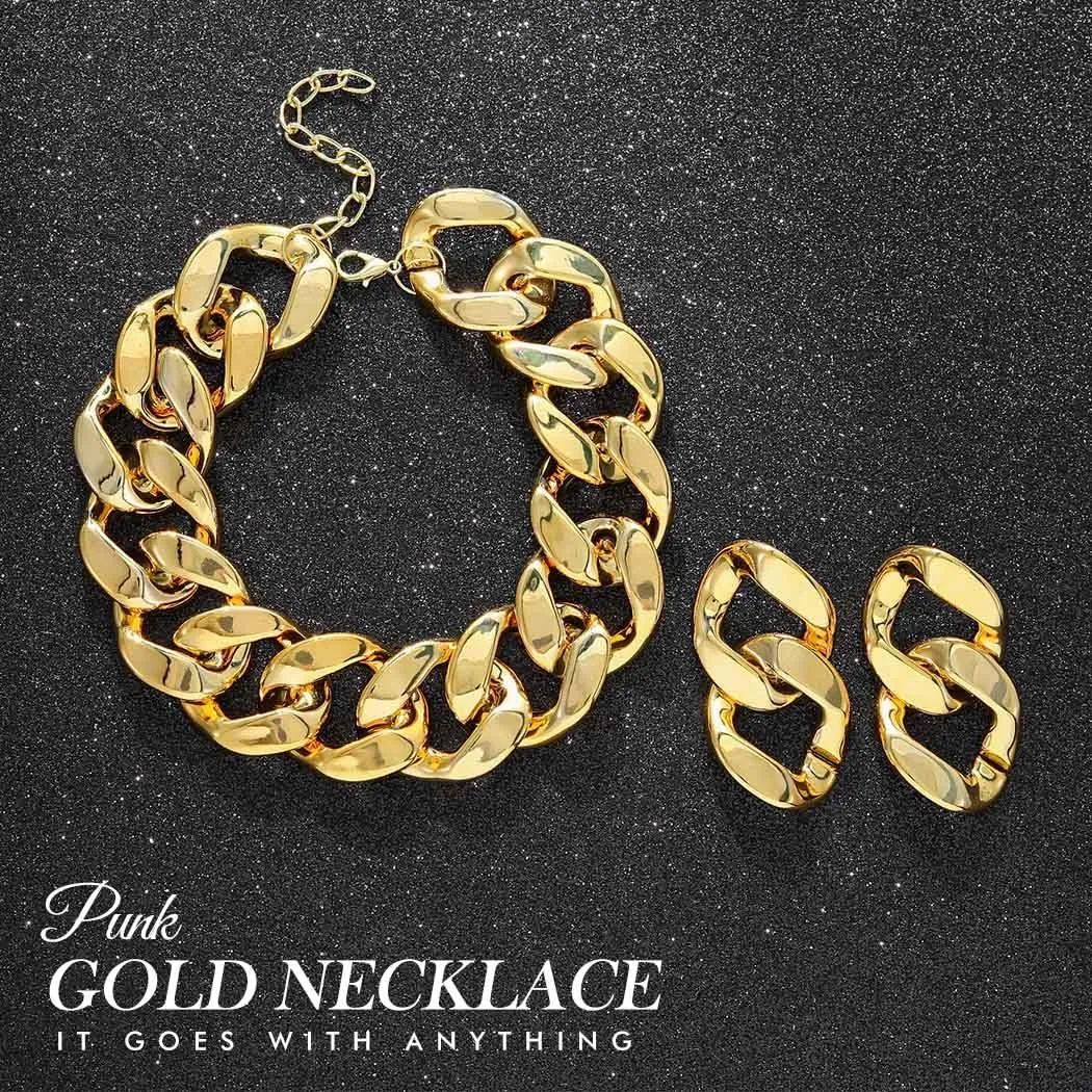 Nicute Gold Thick Necklace Earrings Set for Women Chunky Choker Necklace Sets Hip Hop Collar Statement Necklaces Jewelry