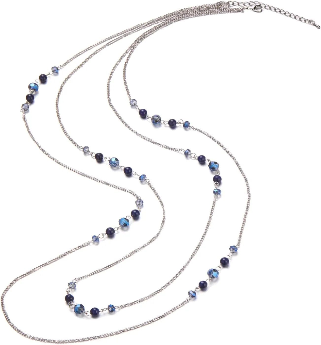 Noessla Long Silver Necklace for Women Bohemian Layered Statement Costume Long Necklaces for Women Fashion Jewelry Mothers Day Gifts