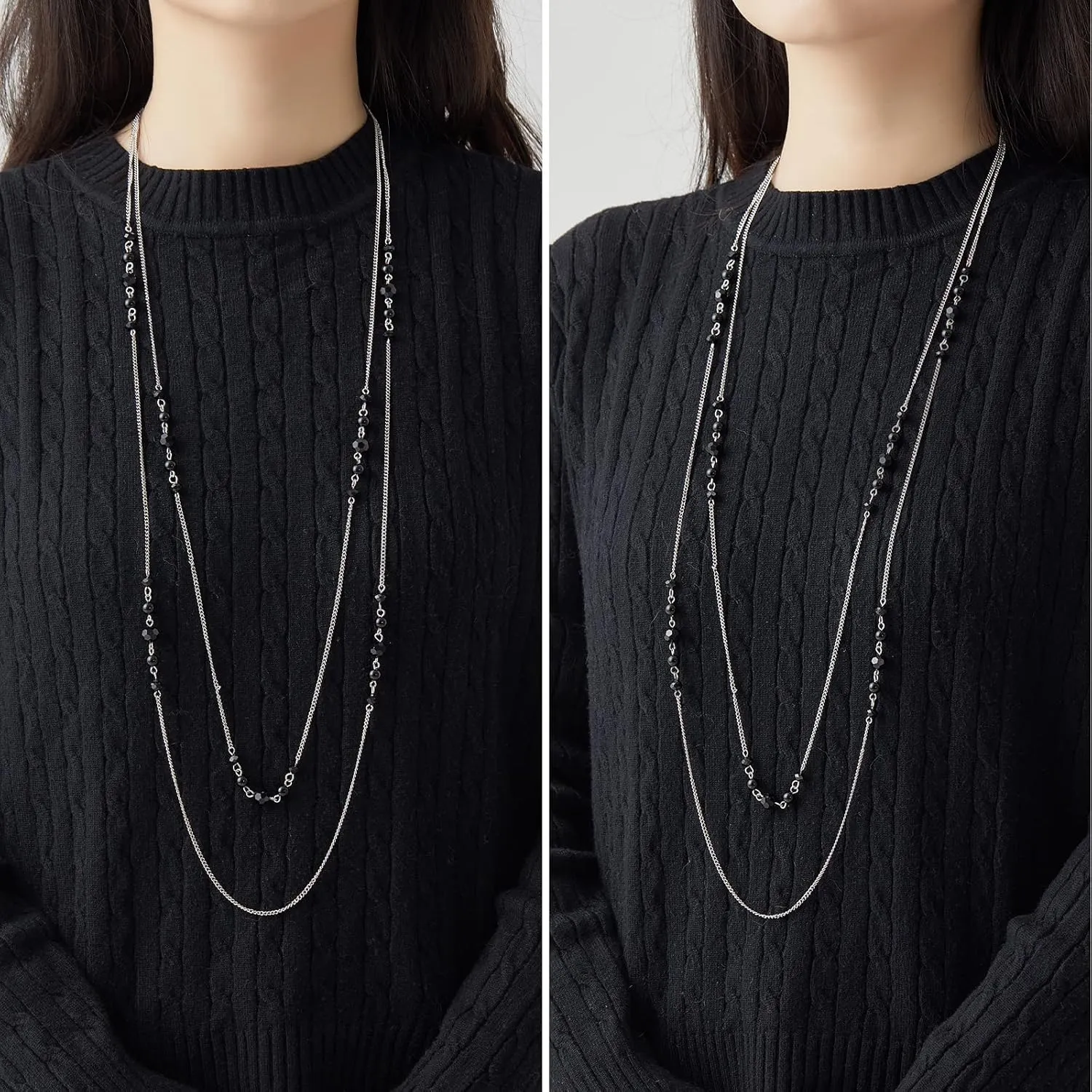 Noessla Long Silver Necklace for Women Bohemian Layered Statement Costume Long Necklaces for Women Fashion Jewelry Mothers Day Gifts