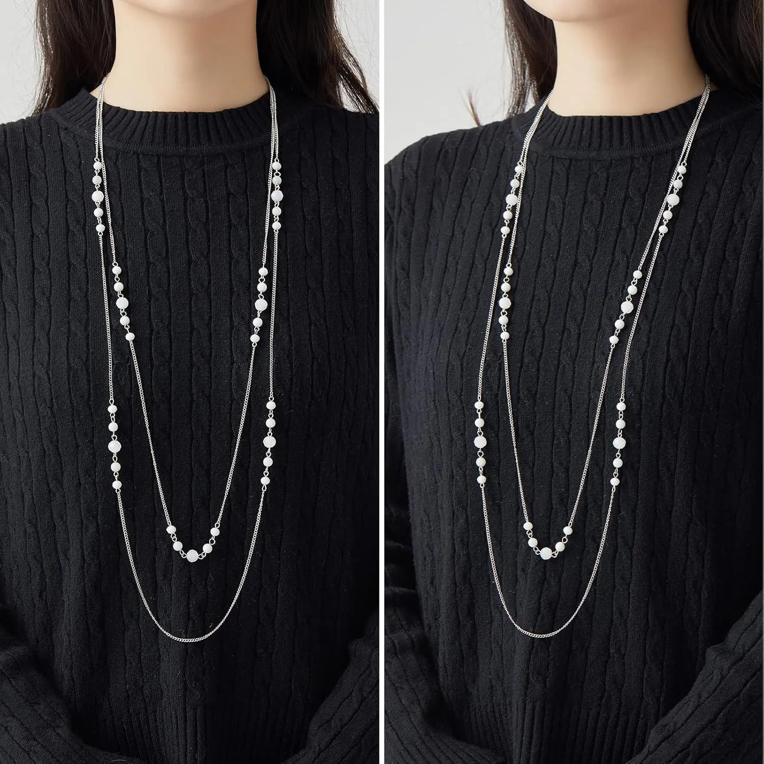 Noessla Long Silver Necklace for Women Bohemian Layered Statement Costume Long Necklaces for Women Fashion Jewelry Mothers Day Gifts