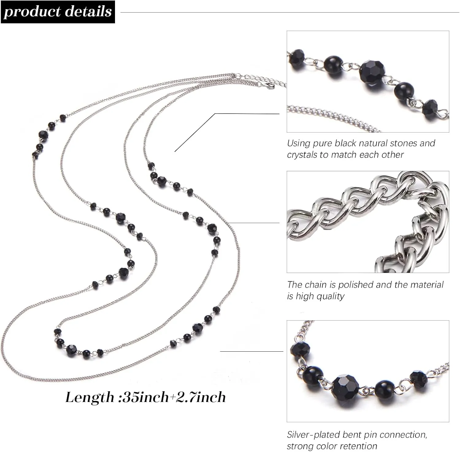 Noessla Long Silver Necklace for Women Bohemian Layered Statement Costume Long Necklaces for Women Fashion Jewelry Mothers Day Gifts