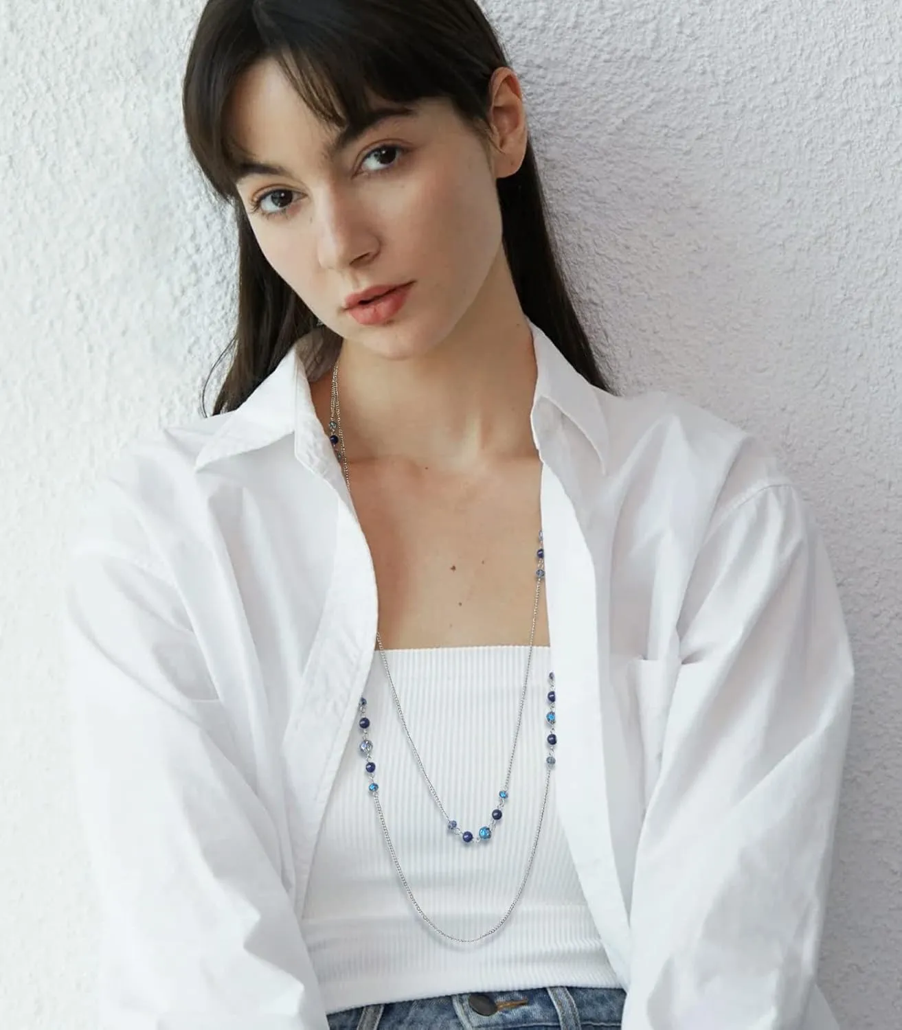 Noessla Long Silver Necklace for Women Bohemian Layered Statement Costume Long Necklaces for Women Fashion Jewelry Mothers Day Gifts