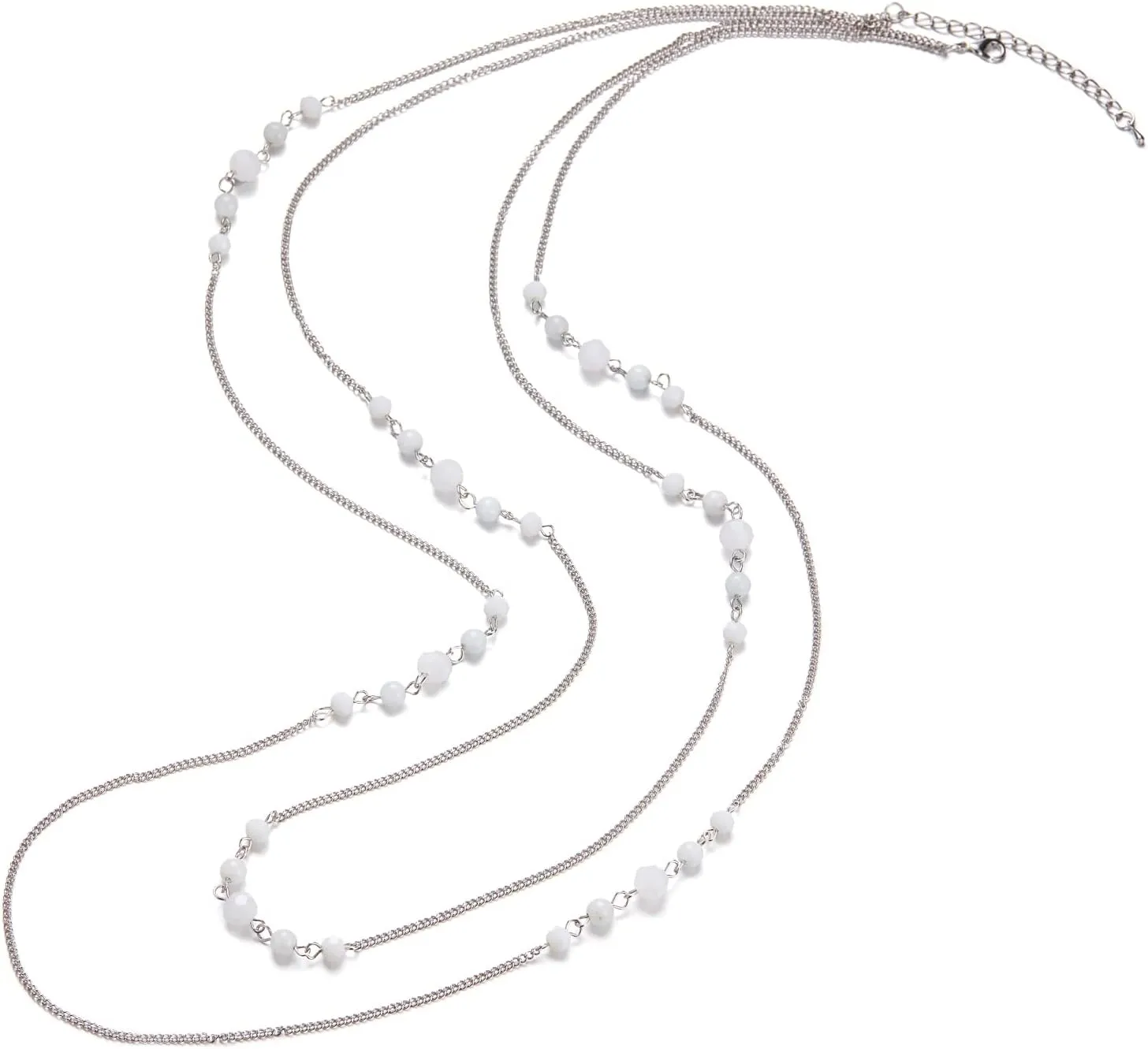 Noessla Long Silver Necklace for Women Bohemian Layered Statement Costume Long Necklaces for Women Fashion Jewelry Mothers Day Gifts