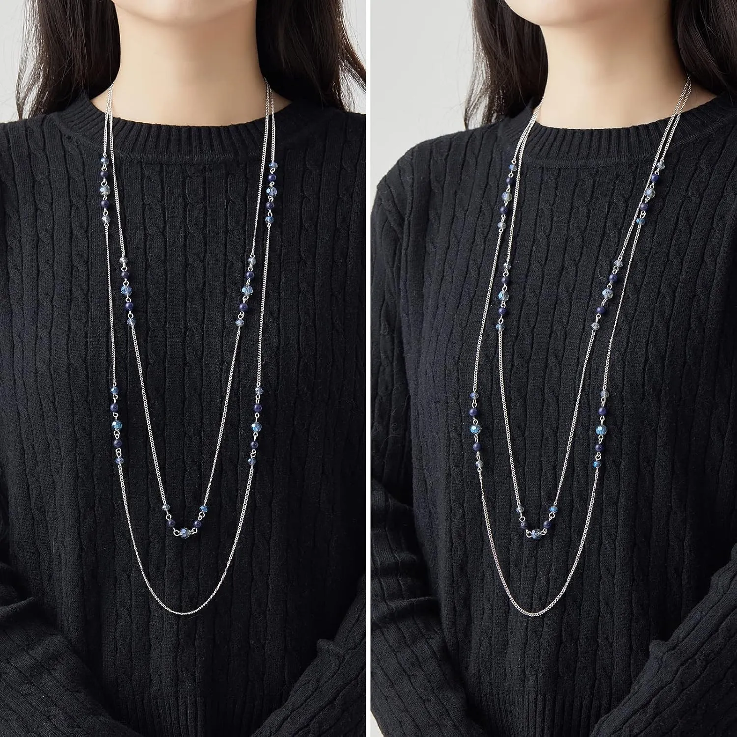 Noessla Long Silver Necklace for Women Bohemian Layered Statement Costume Long Necklaces for Women Fashion Jewelry Mothers Day Gifts