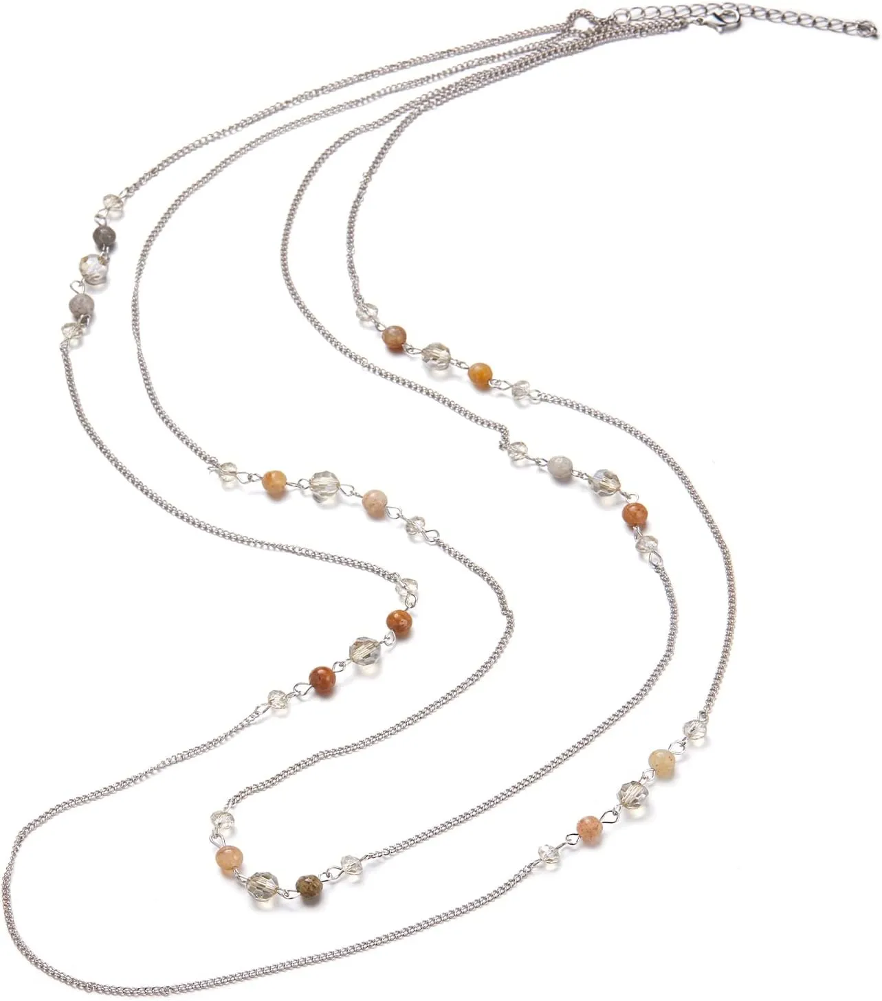 Noessla Long Silver Necklace for Women Bohemian Layered Statement Costume Long Necklaces for Women Fashion Jewelry Mothers Day Gifts