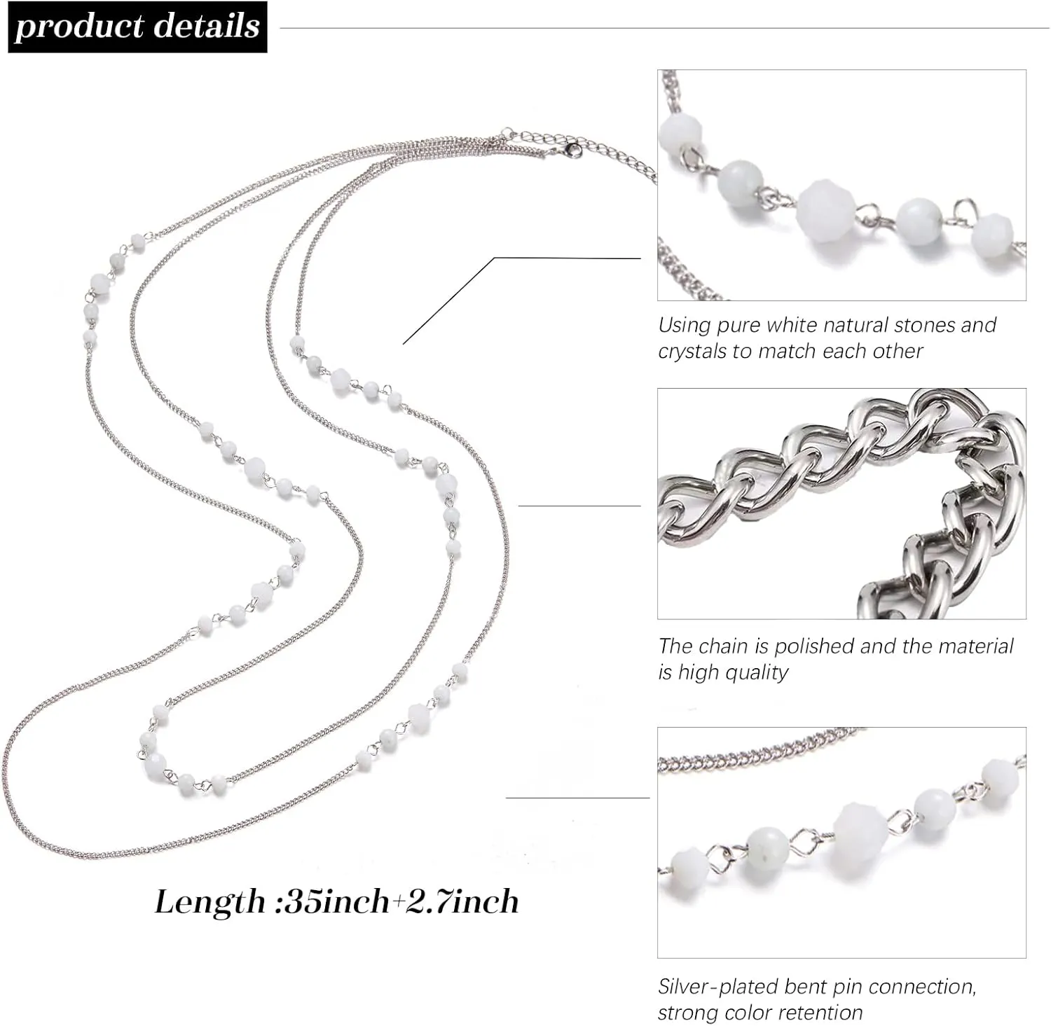 Noessla Long Silver Necklace for Women Bohemian Layered Statement Costume Long Necklaces for Women Fashion Jewelry Mothers Day Gifts