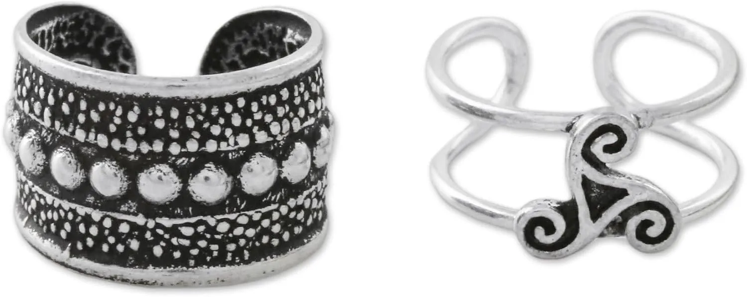 NOVICA Artisan Handmade Sterling Silver Ear Cuffs Spiral Circle Motif Thailand [largest Piece 1.3 in L x 0.3 in W Smallest Piece 1.4 in L x 0.2 in W] ' Unique Beauty'