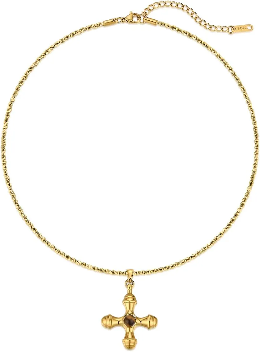 NUZON 2-Tone Interlocking | Sunburst Heart | CZ Evil Eye | Single Pearl | Love Heart Pendant Necklace for Women 18K Gold Chain Necklace Protection Prayer Faith Jewelry