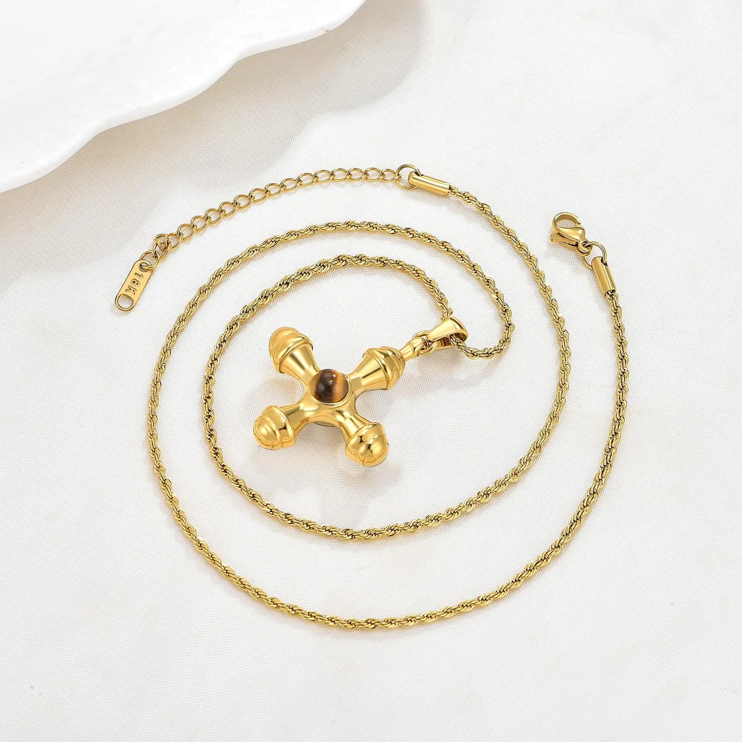 NUZON 2-Tone Interlocking | Sunburst Heart | CZ Evil Eye | Single Pearl | Love Heart Pendant Necklace for Women 18K Gold Chain Necklace Protection Prayer Faith Jewelry