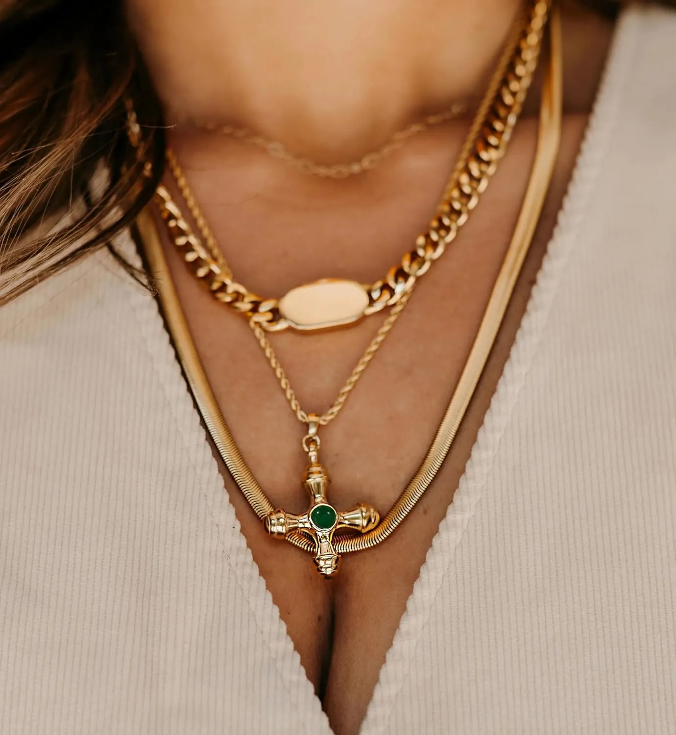 NUZON 2-Tone Interlocking | Sunburst Heart | CZ Evil Eye | Single Pearl | Love Heart Pendant Necklace for Women 18K Gold Chain Necklace Protection Prayer Faith Jewelry