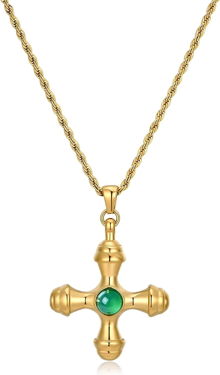 NUZON 2-Tone Interlocking | Sunburst Heart | CZ Evil Eye | Single Pearl | Love Heart Pendant Necklace for Women 18K Gold Chain Necklace Protection Prayer Faith Jewelry