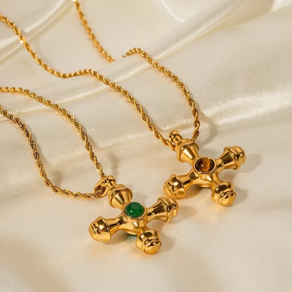 NUZON 2-Tone Interlocking | Sunburst Heart | CZ Evil Eye | Single Pearl | Love Heart Pendant Necklace for Women 18K Gold Chain Necklace Protection Prayer Faith Jewelry