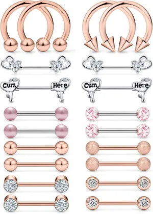 Ocptiy Purple Nipple Rings for Women 14G Surgical Steel Nipple Shield Barbell Ring Bar Nipplerings Body Piercing Jewelry for Women