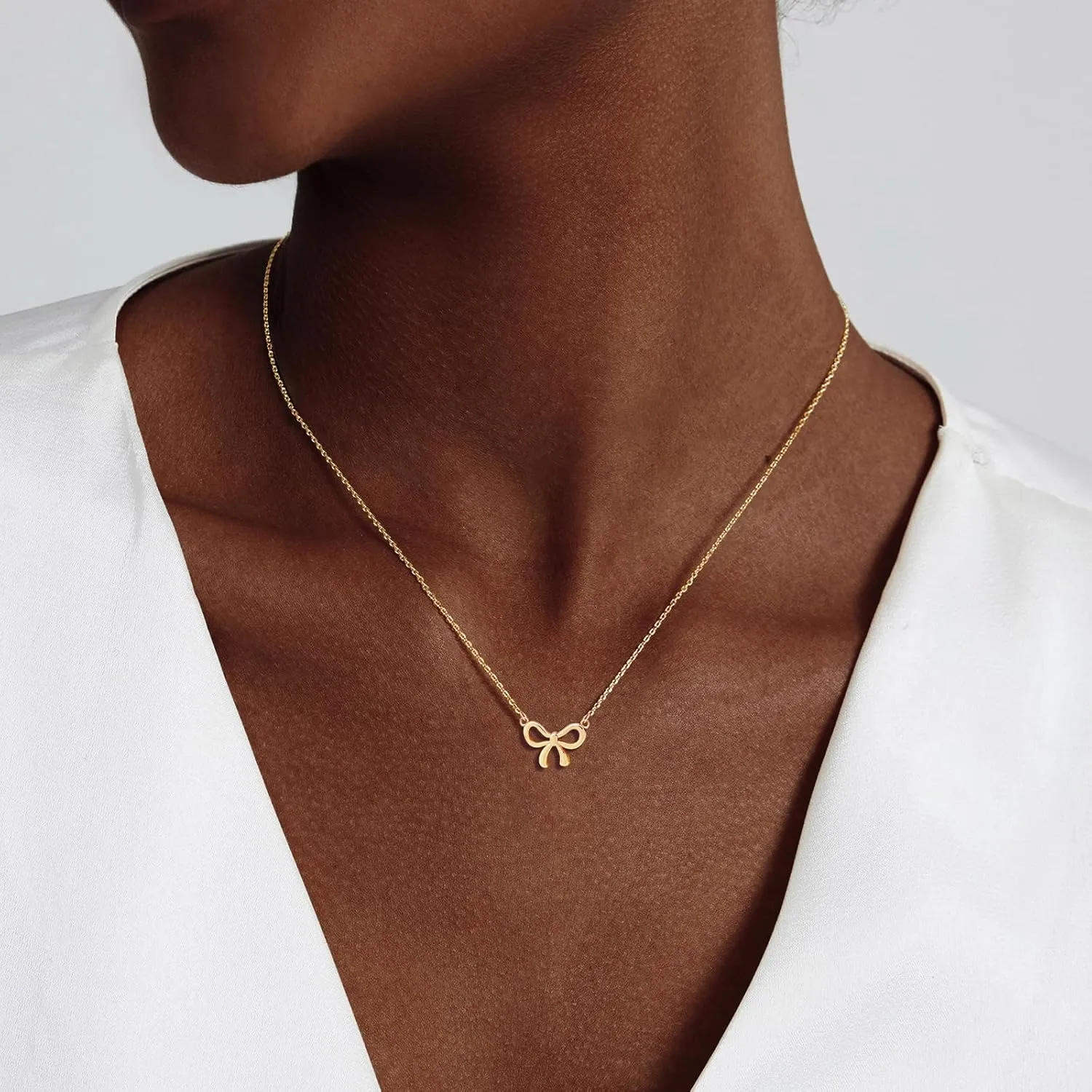 OGD Gold Necklace for Women, Bow Necklace 14K Layered Gold Necklace Dainty Bow Pendant Choker Necklace Trendy Bow Necklace Gold Chain Necklaces for Women Jewelry Gift