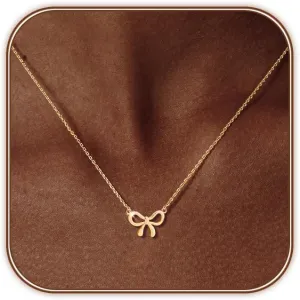 OGD Gold Necklace for Women, Bow Necklace 14K Layered Gold Necklace Dainty Bow Pendant Choker Necklace Trendy Bow Necklace Gold Chain Necklaces for Women Jewelry Gift