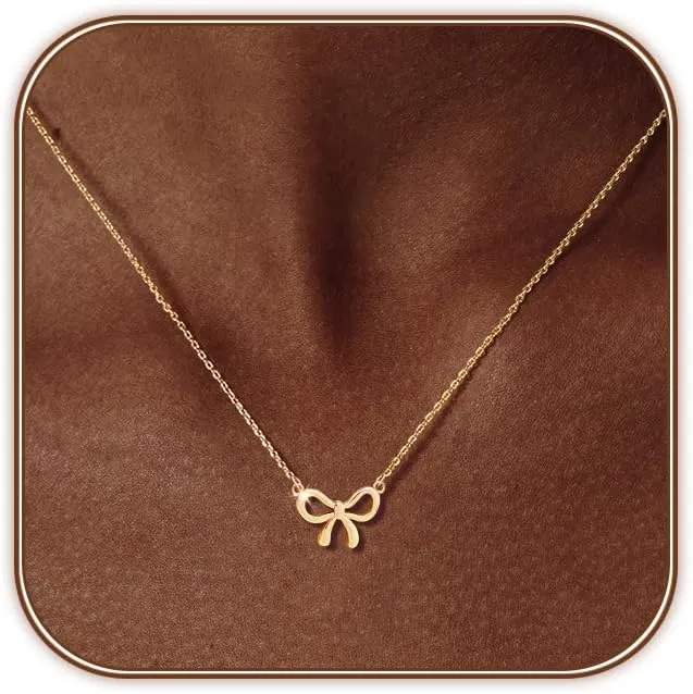 OGD Gold Necklace for Women, Bow Necklace 14K Layered Gold Necklace Dainty Bow Pendant Choker Necklace Trendy Bow Necklace Gold Chain Necklaces for Women Jewelry Gift