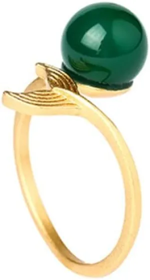 OIDIMS Green Faux Jade Mermaid Tail Statement Ring Vintage Chinese Style Open Gold Plated Fashion Adjustable Wedding Cocktail Rings Delicate Comfort Fit Band Charm Jewelry Gifts for Women Birthday