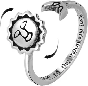 OIDIMS Sun and Moon Open Rings Retro Design Spinner Fidget Adjustable Ring Delicate Love You to The Moon And Back Statement Stacking Couple Wedding Band Birthday Xmas Jewelry Gifts for Women Men
