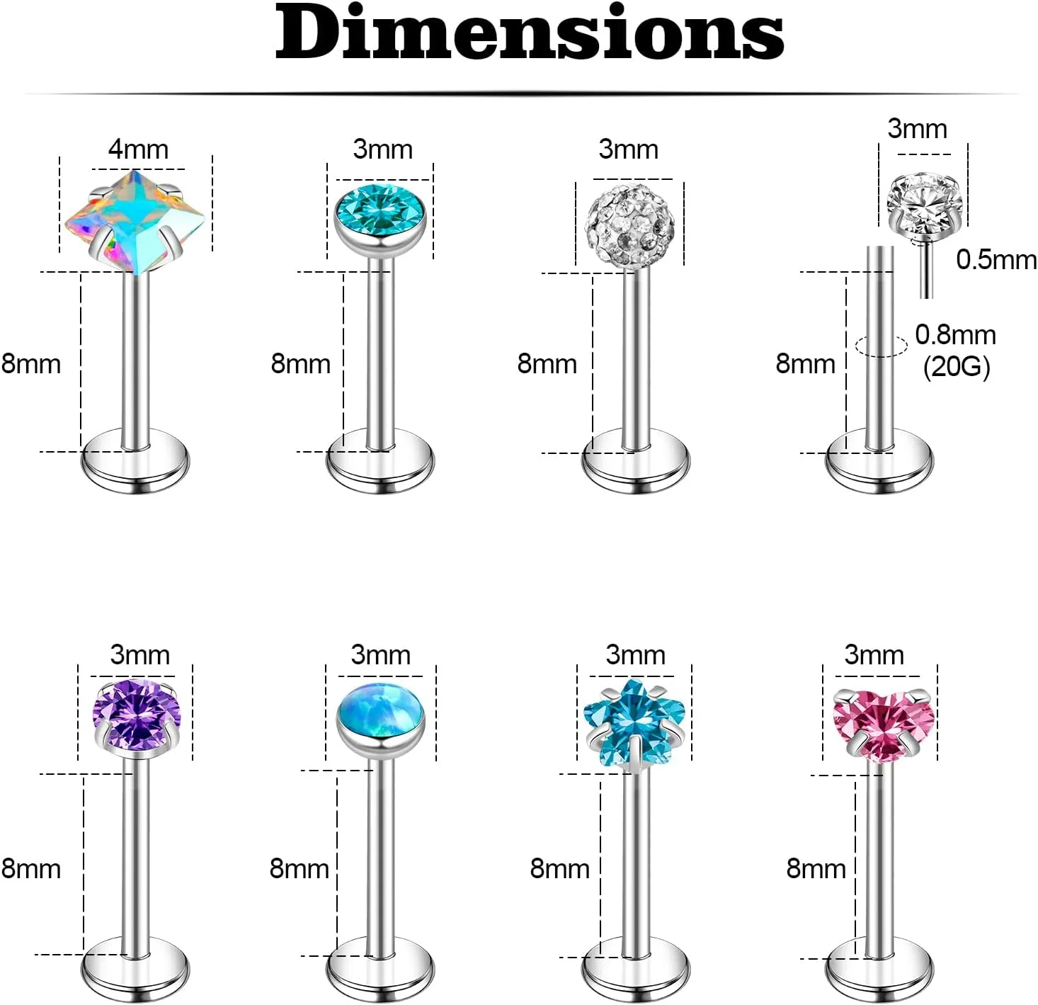 ONESING 12-25 Pcs 16G Tragus Earrings for Women Men Cartilage Earrings Labret Stud Tragus Piercing Jewelry