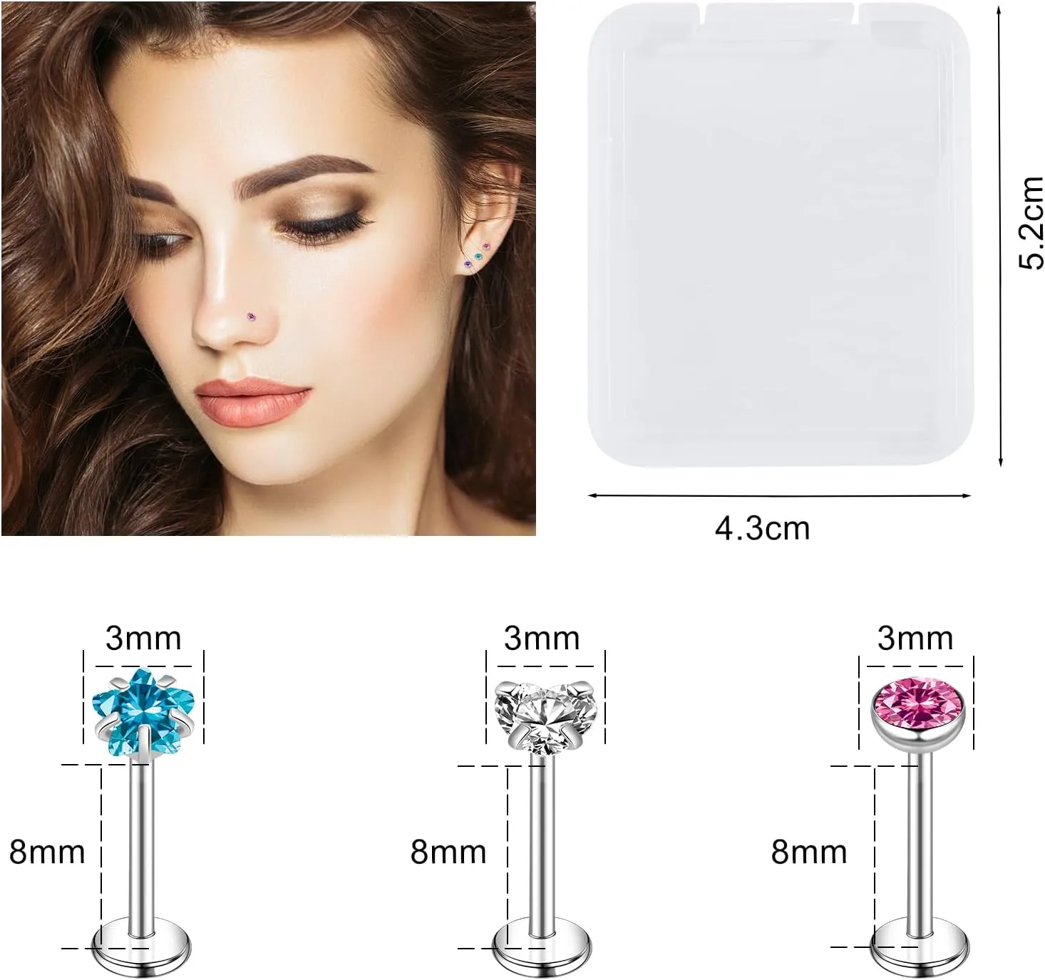 ONESING 12-25 Pcs 16G Tragus Earrings for Women Men Cartilage Earrings Labret Stud Tragus Piercing Jewelry