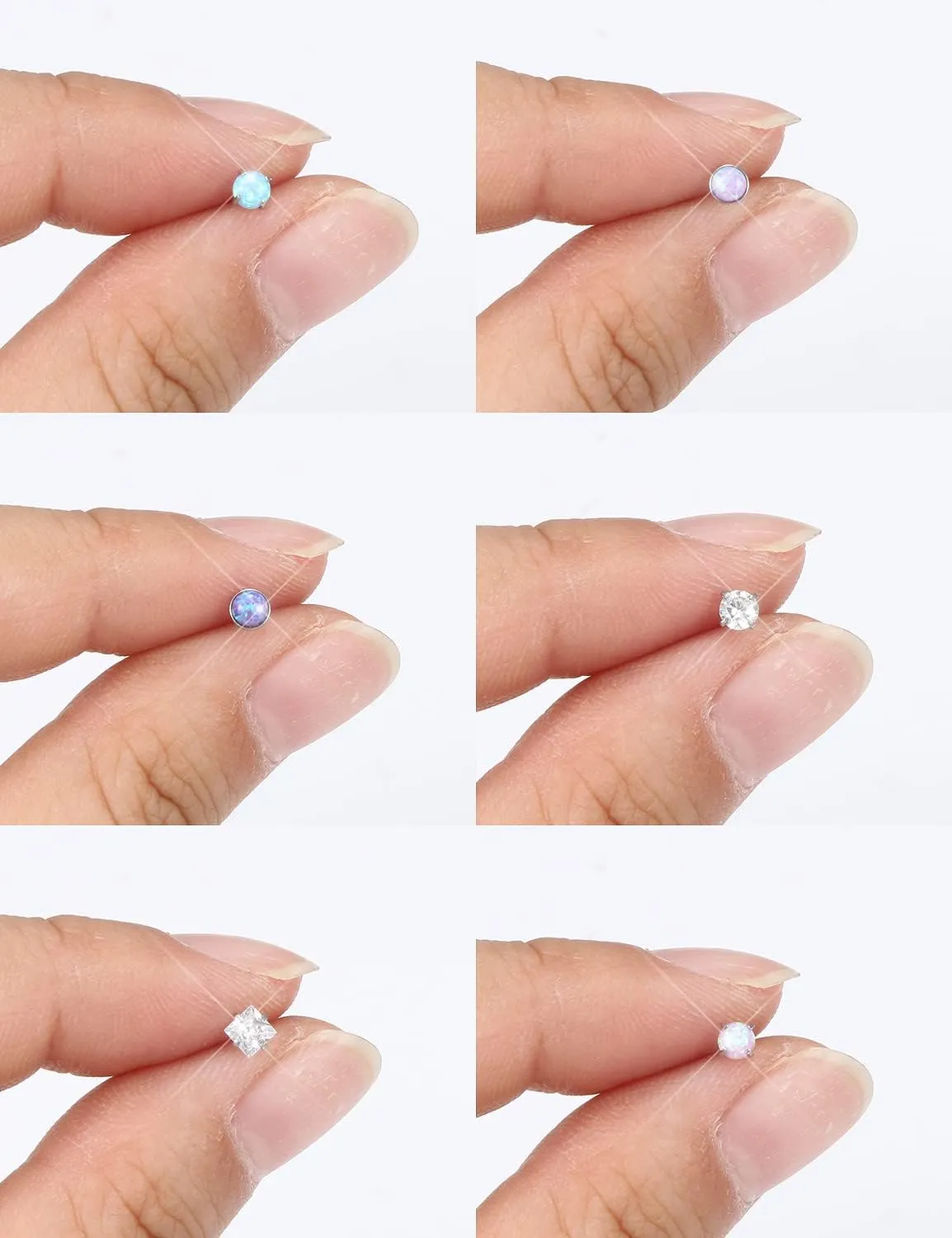 Opal Nose Rings Studs 20G 18G Surgical Steel Nose Stud Nose Piercing Jewelry Top CZ 1.5mm 2mm 2.5mm 3mm Straight L Screw Nose Ring Stud Heart Nostril Piercing Jewelry for Women Men