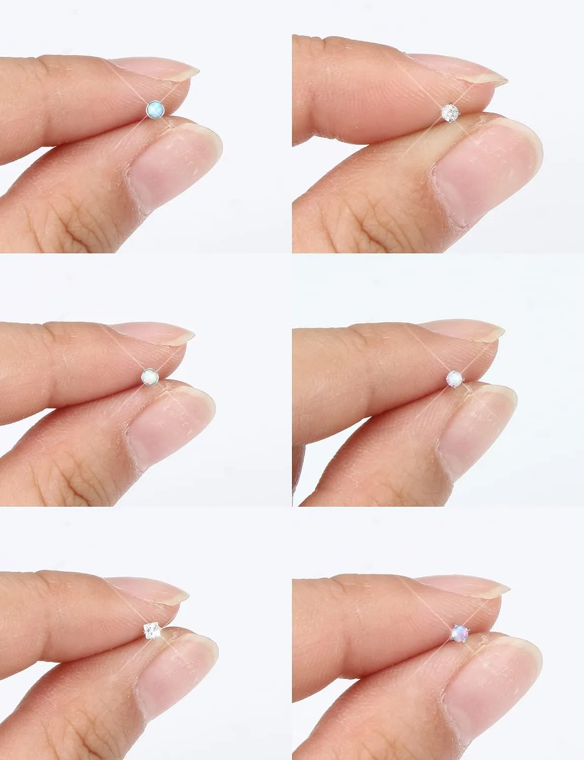 Opal Nose Rings Studs 20G 18G Surgical Steel Nose Stud Nose Piercing Jewelry Top CZ 1.5mm 2mm 2.5mm 3mm Straight L Screw Nose Ring Stud Heart Nostril Piercing Jewelry for Women Men
