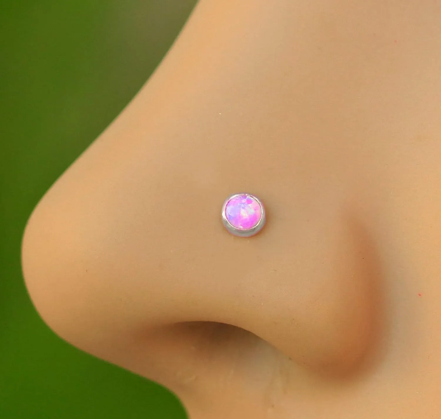 Opal Nose Stud - 22 Gauge Pink Opal Silver Nose Piercing Stud - Tiny L Shape Nose Stud - Silver Nose Studs for Women