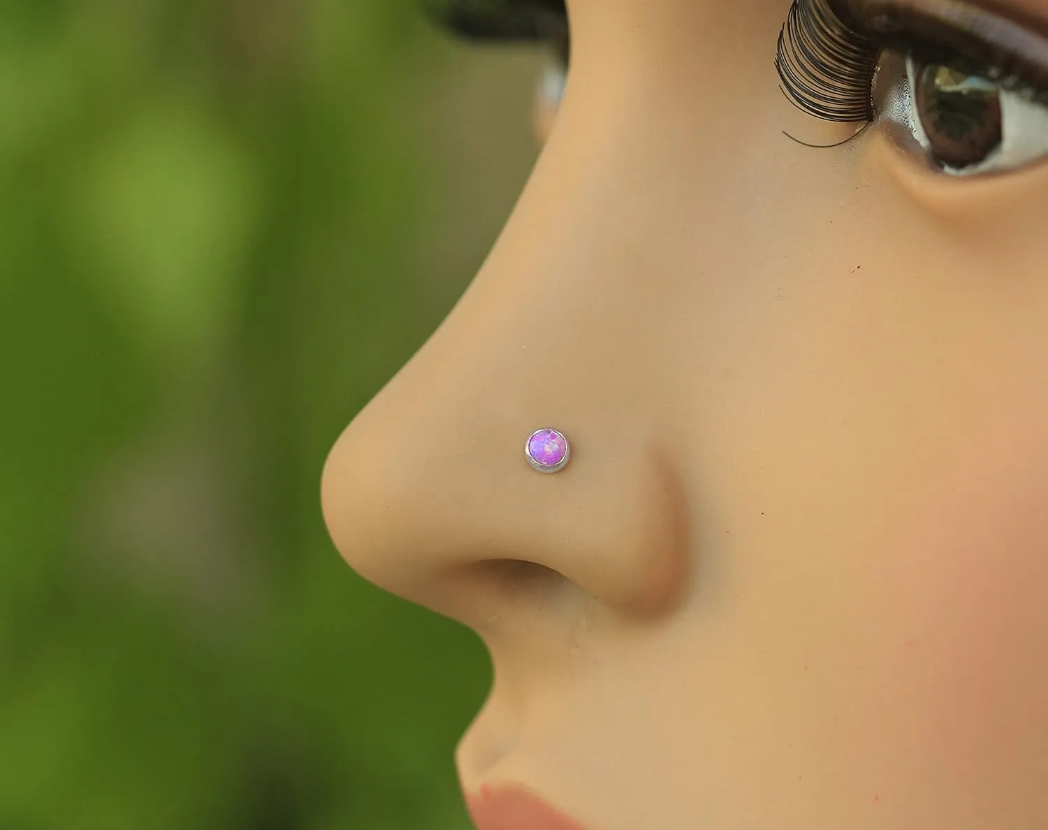 Opal Nose Stud - 22 Gauge Pink Opal Silver Nose Piercing Stud - Tiny L Shape Nose Stud - Silver Nose Studs for Women
