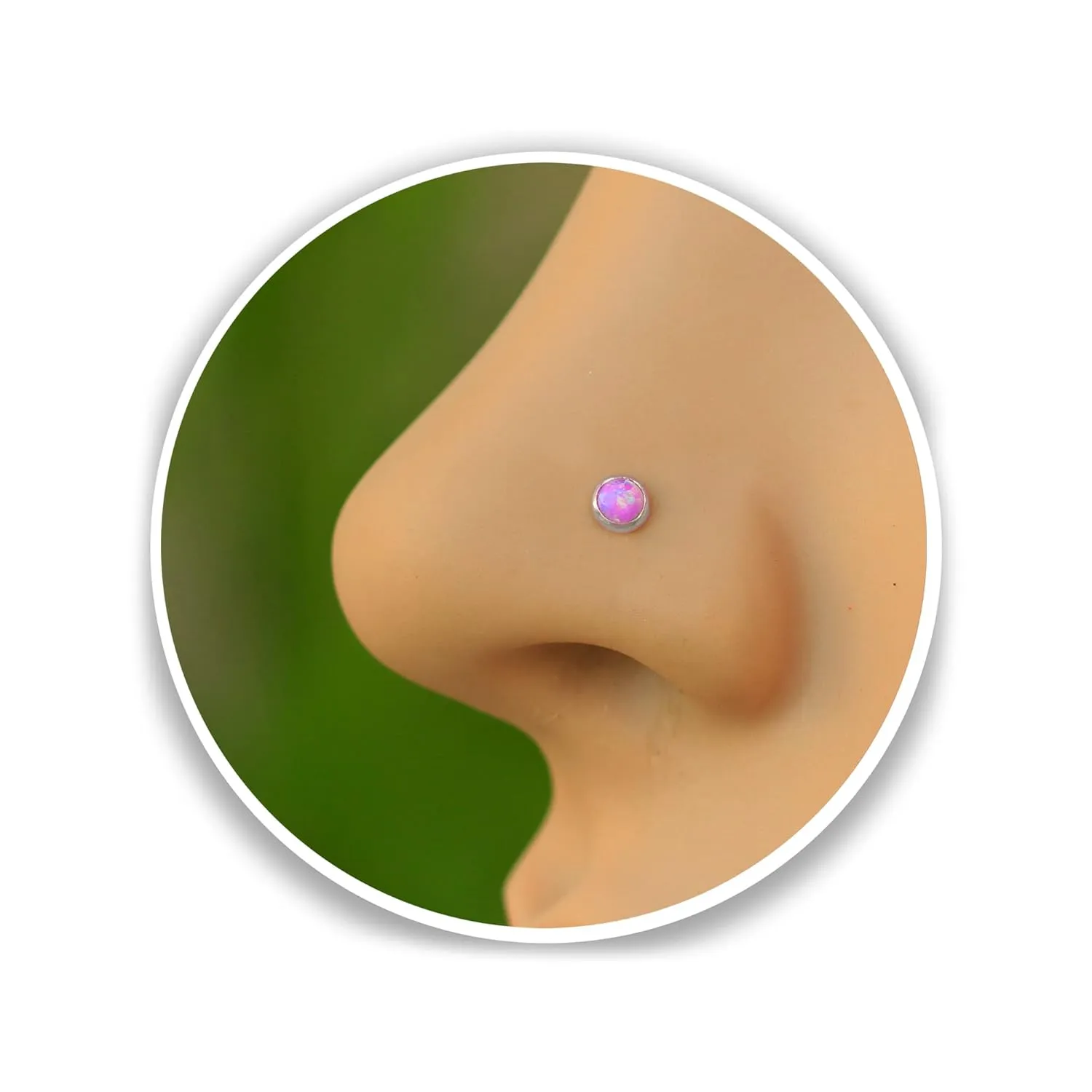 Opal Nose Stud - 22 Gauge Pink Opal Silver Nose Piercing Stud - Tiny L Shape Nose Stud - Silver Nose Studs for Women