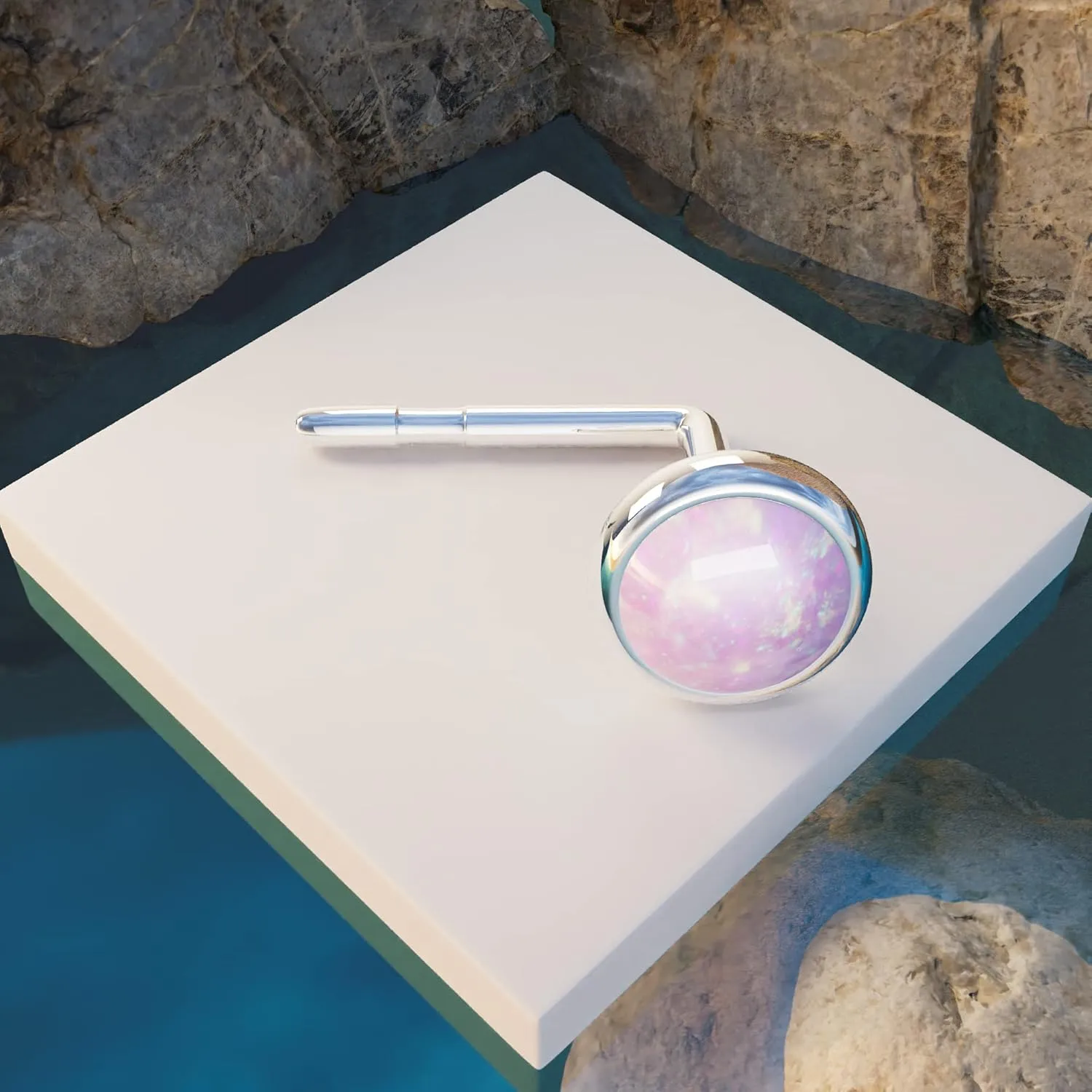 Opal Nose Stud - 22 Gauge Pink Opal Silver Nose Piercing Stud - Tiny L Shape Nose Stud - Silver Nose Studs for Women