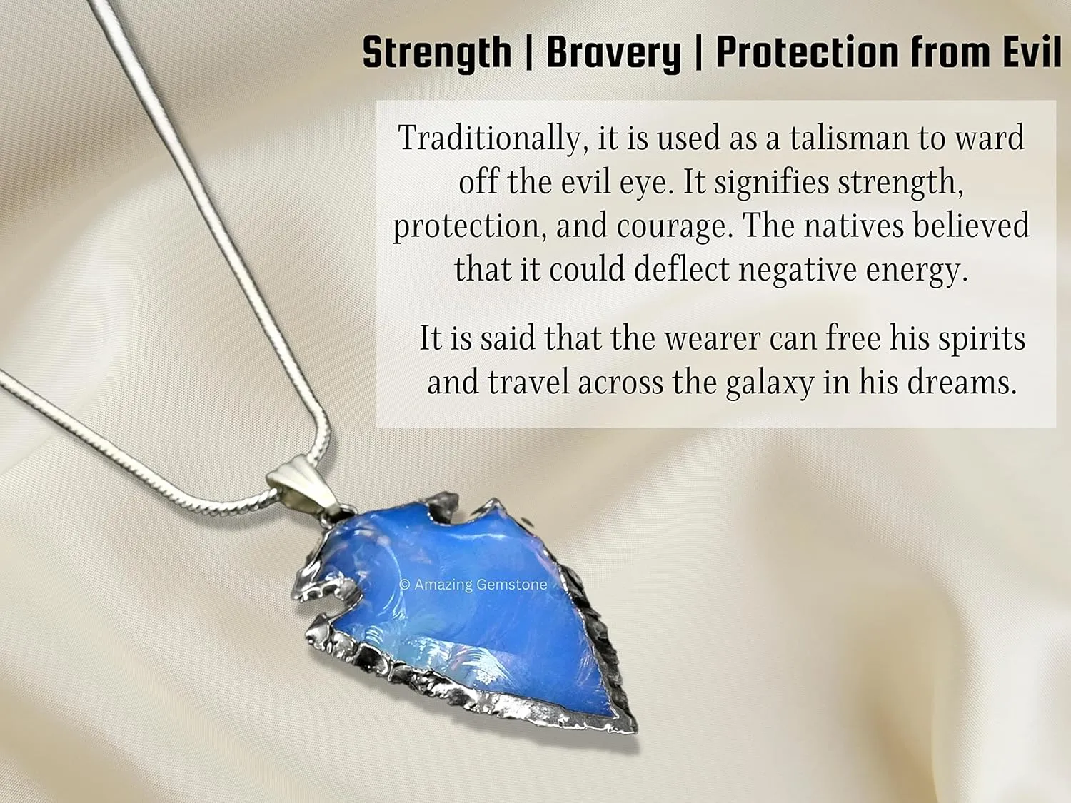 Opalite Arrowhead Necklace for Men Women - Men's Necklaces Arrow Heads Healing Crystal Necklace - Gifts for Men, Teen Boys - Stocking Stuffers for Men (Rhodium Edged)