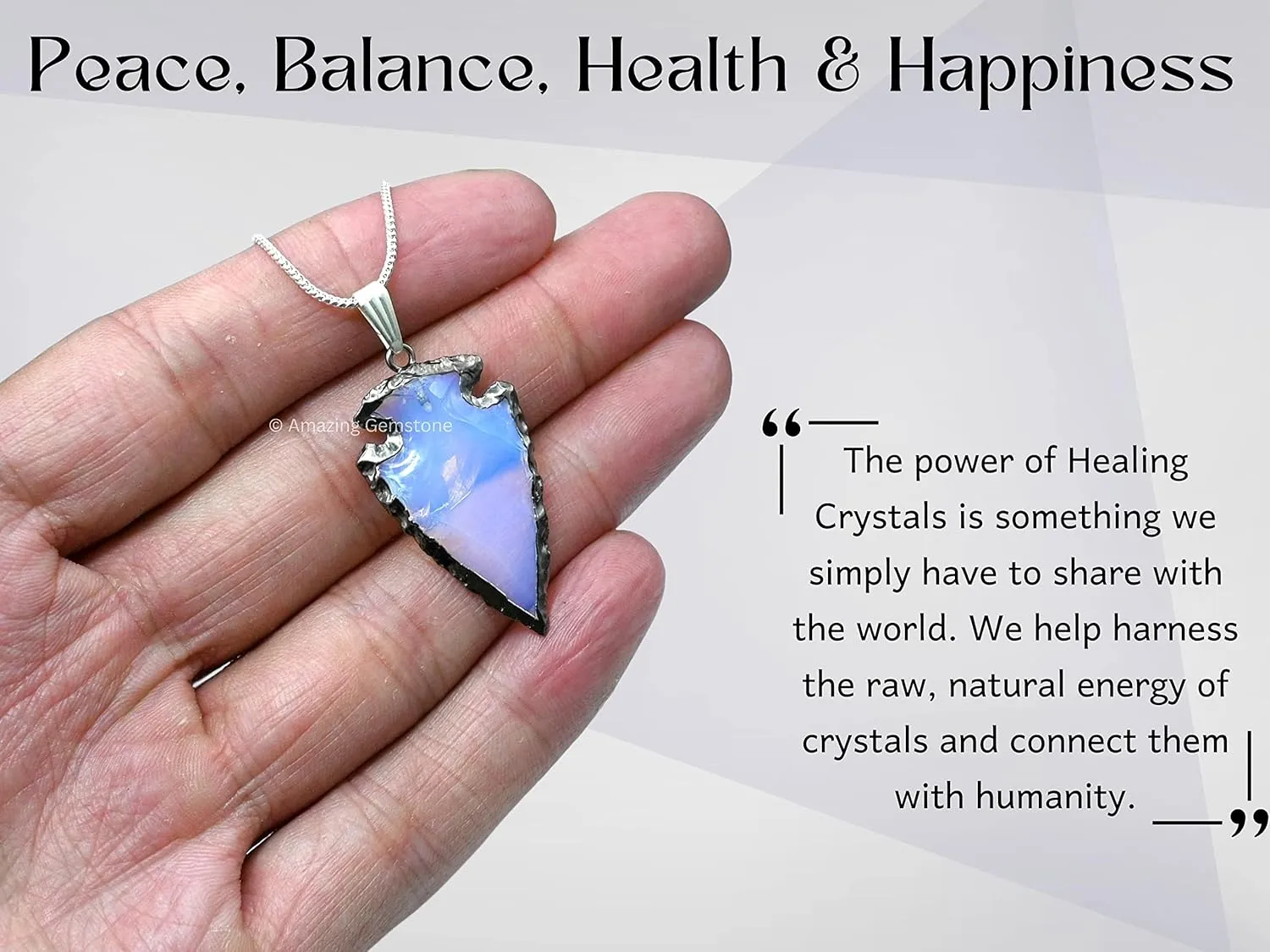 Opalite Arrowhead Necklace for Men Women - Men's Necklaces Arrow Heads Healing Crystal Necklace - Gifts for Men, Teen Boys - Stocking Stuffers for Men (Rhodium Edged)