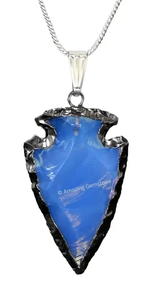 Opalite Arrowhead Necklace for Men Women - Men's Necklaces Arrow Heads Healing Crystal Necklace - Gifts for Men, Teen Boys - Stocking Stuffers for Men (Rhodium Edged)