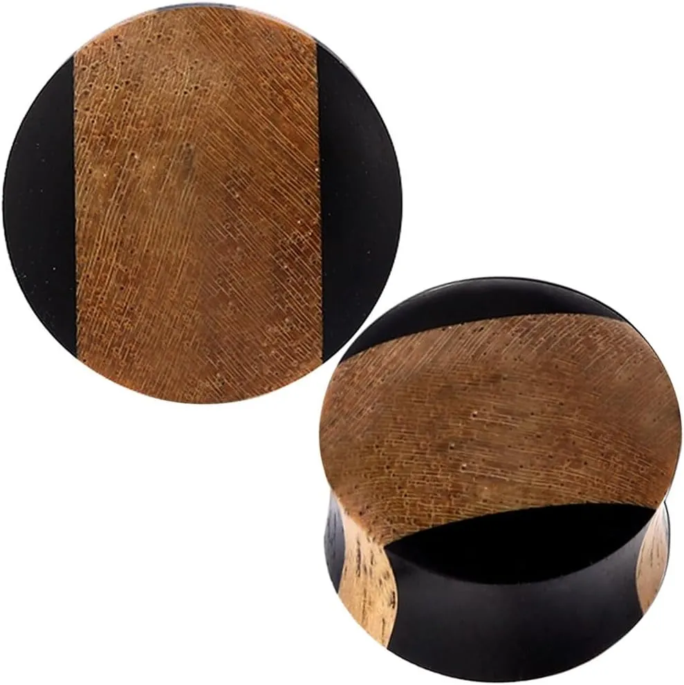 Organic Black Iron wood with Teak wood Double flare Ear Gauge Plug Stretcher Expander Piercing available size 2g (6mm) to 3/4" (20mm)(1 Pair)