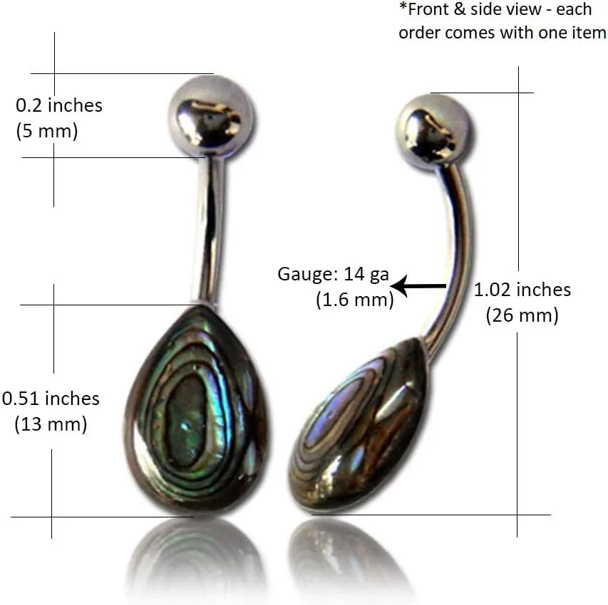 Organic Shell Belly Button Ring Piercing for Women - Navel Belly Button Rings with Surgical Steel - with Abalone, Mother of Pearl, and More