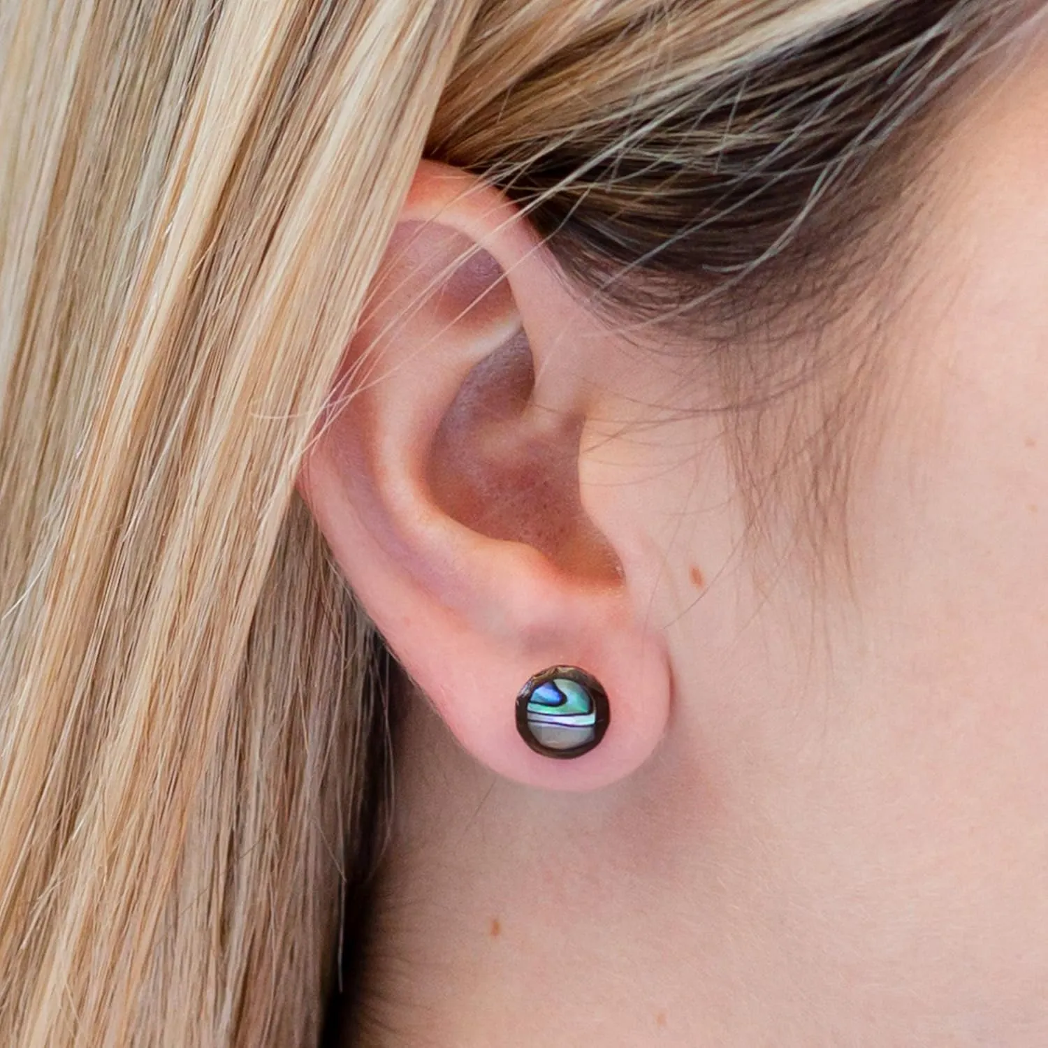 Organic Shell Stud Earrings for Women - Stud Earring Set surrounded by Coconut Shell with Abalone, Mother of Pearl, and More