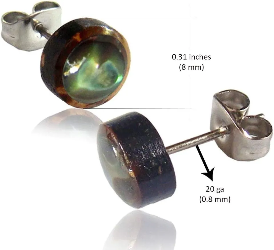 Organic Shell Stud Earrings for Women - Stud Earring Set surrounded by Coconut Shell with Abalone, Mother of Pearl, and More