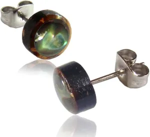 Organic Shell Stud Earrings for Women - Stud Earring Set surrounded by Coconut Shell with Abalone, Mother of Pearl, and More
