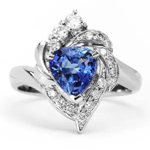 Oritsu Blue Triangular Step Cut Natural Sapphire with Diamonds in Platinum