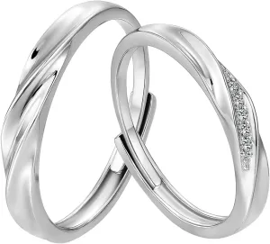 Ornaland Pair of Rings for Women Men 925 Sterling Silver Platinum Plated and AAA Zircons Engraved Couple Rings Jewelry Gift for Lovers, Girlfriend, Husband and Wife