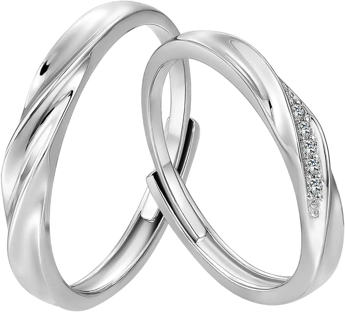 Ornaland Pair of Rings for Women Men 925 Sterling Silver Platinum Plated and AAA Zircons Engraved Couple Rings Jewelry Gift for Lovers, Girlfriend, Husband and Wife