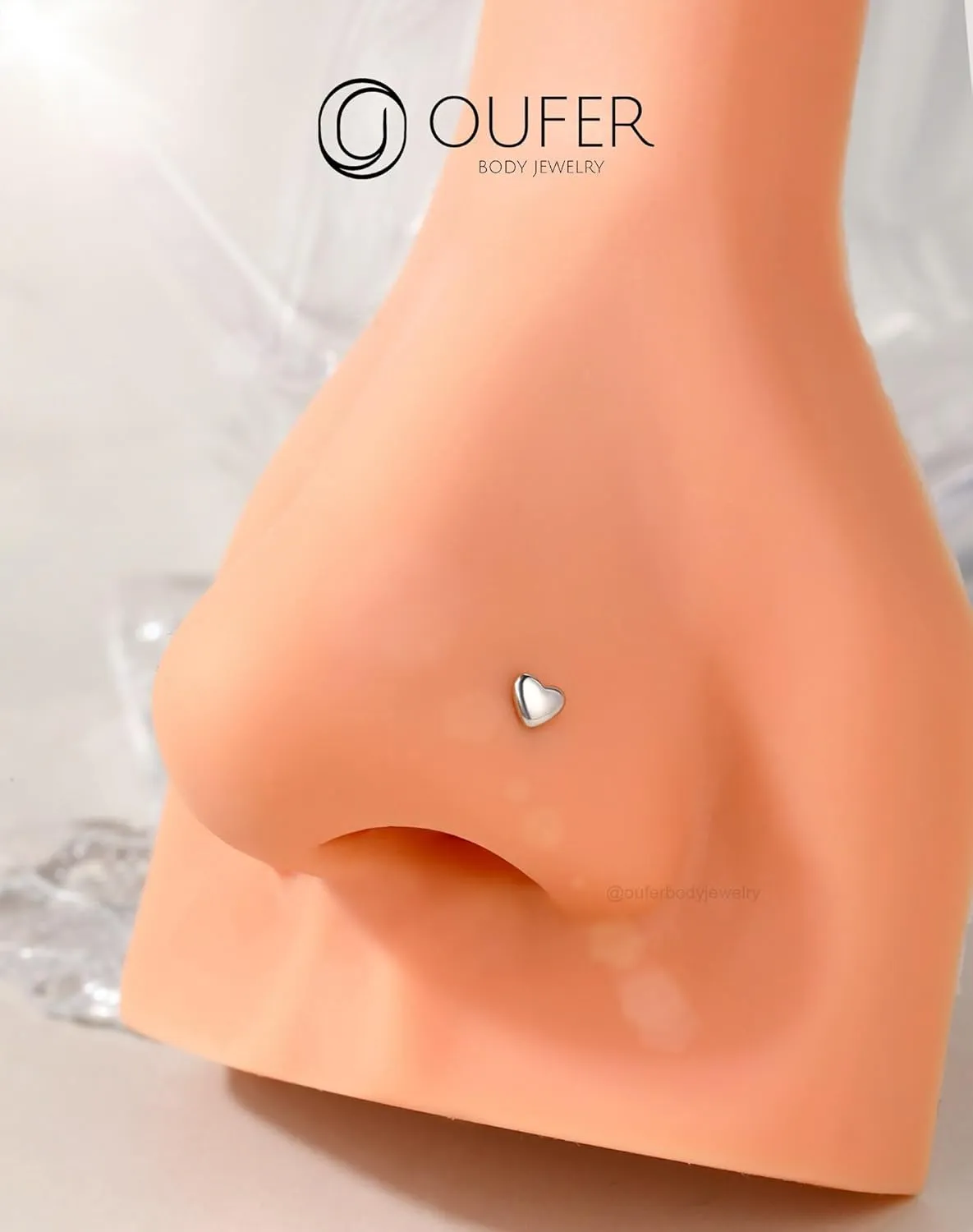 OUFER 925 Sterling Silver Nose Studs, Heart Nose Rings, L Shaped 20G Nose Rings Studs, Cute Nostril Nose Piercing Jewelry for Women Men