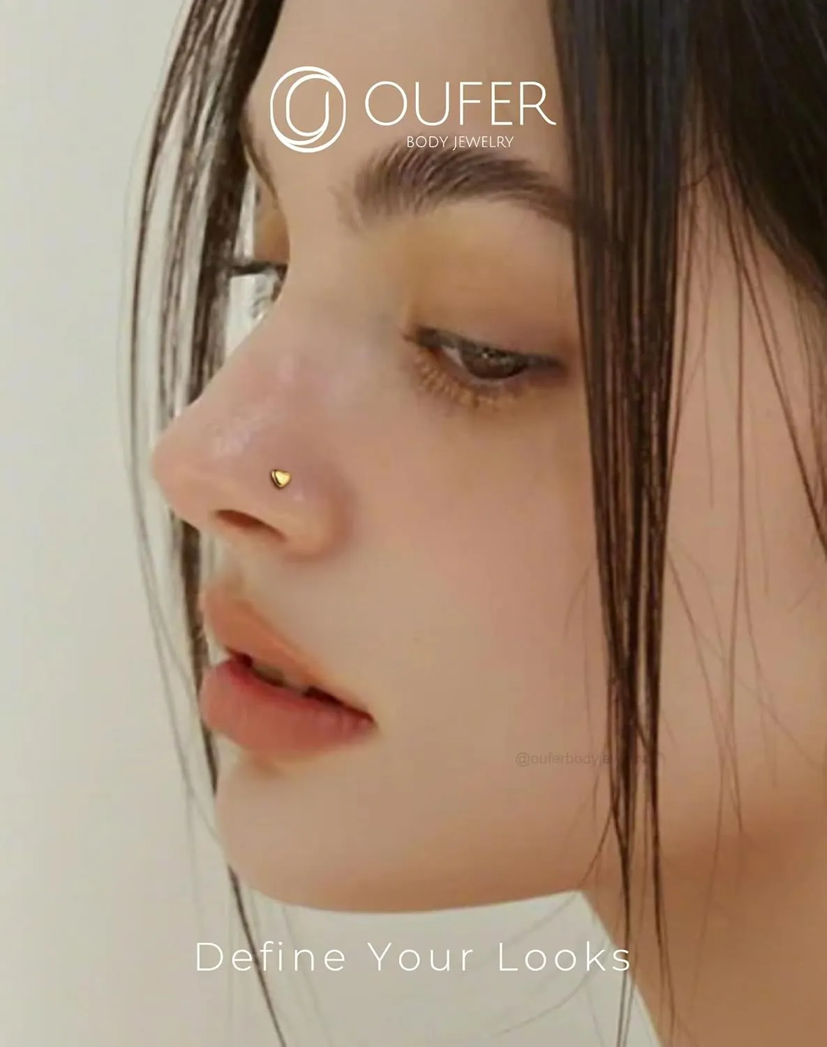 OUFER 925 Sterling Silver Nose Studs, Heart Nose Rings, L Shaped 20G Nose Rings Studs, Cute Nostril Nose Piercing Jewelry for Women Men