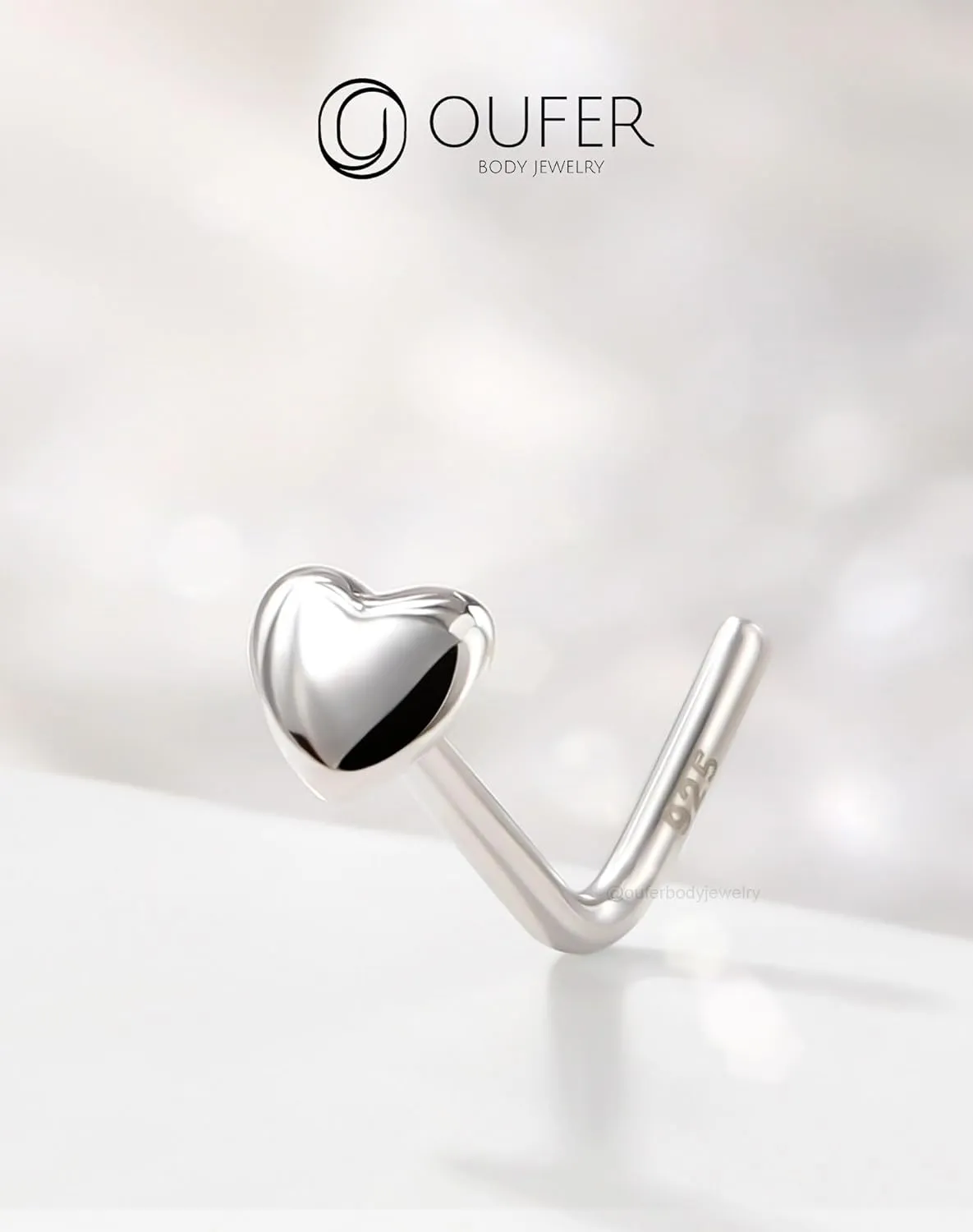 OUFER 925 Sterling Silver Nose Studs, Heart Nose Rings, L Shaped 20G Nose Rings Studs, Cute Nostril Nose Piercing Jewelry for Women Men