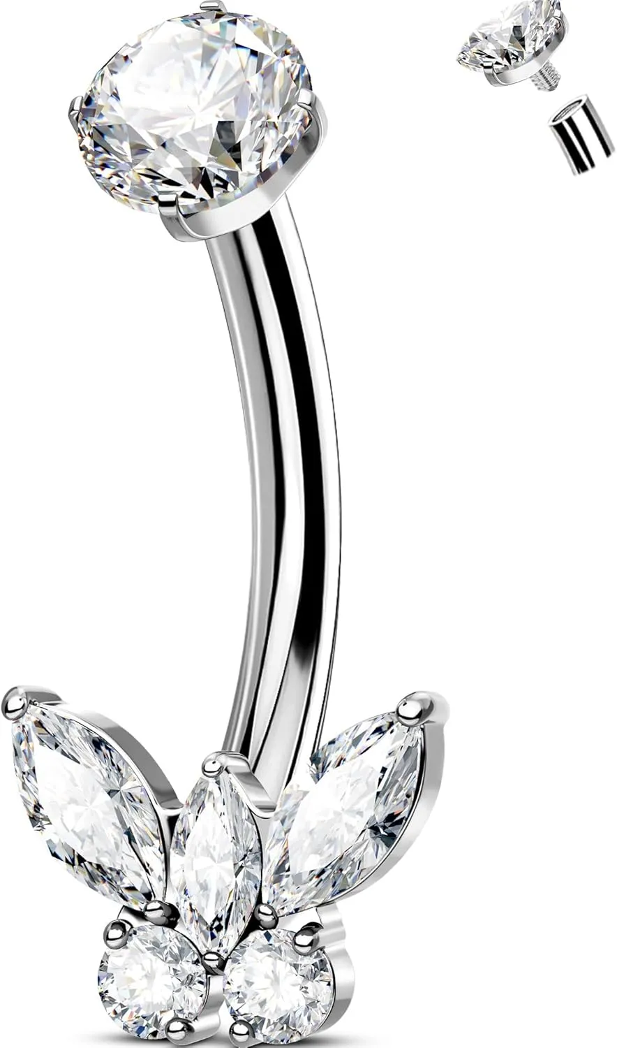 OUFER Titanium Butterfly Belly Button Rings, 14G Belly Rings For Women, Cubic Zircon Navel Piercing Jewelry, Internal Thread Curved Barbells